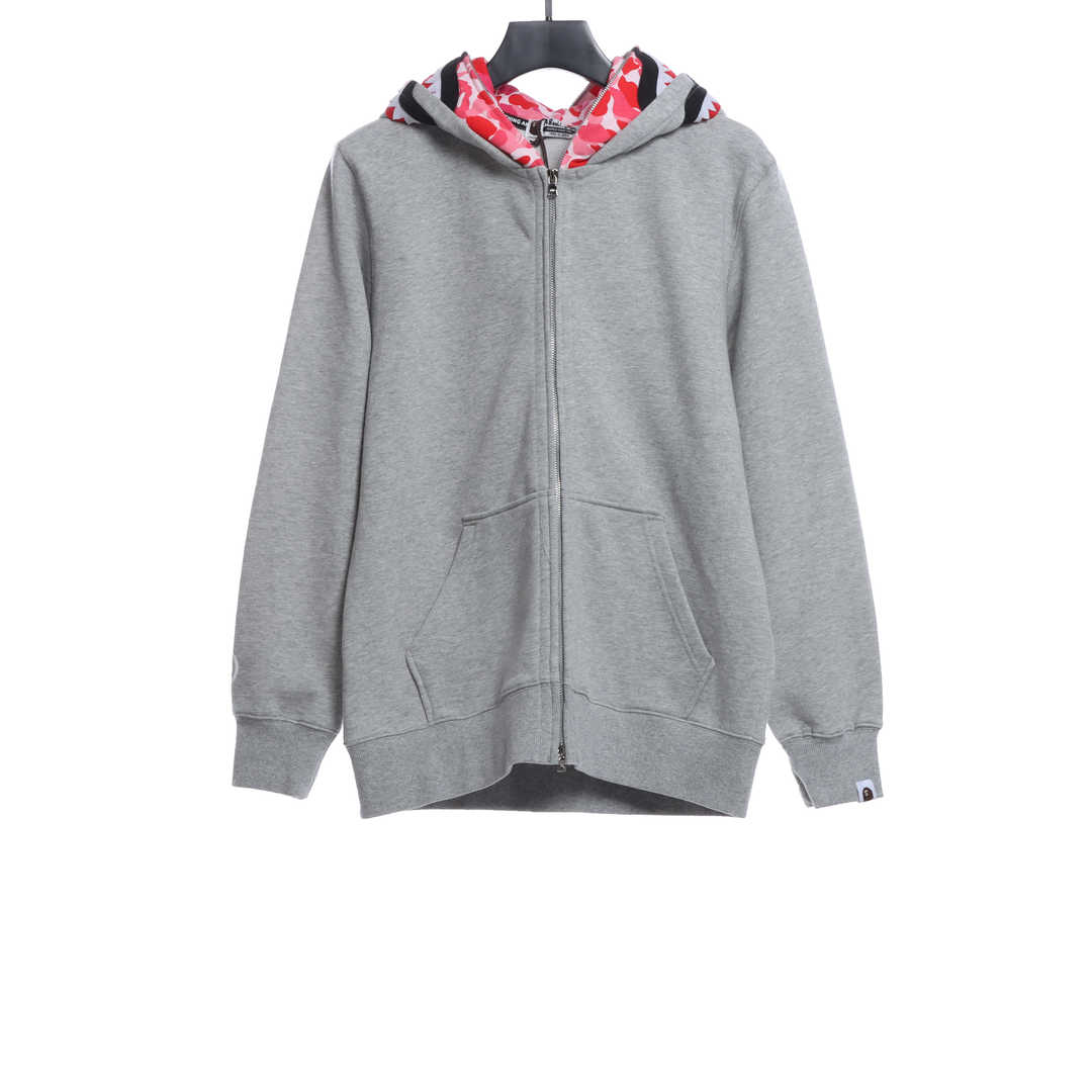 BAPE co-branded tiger head shark gray and pink double hoodie