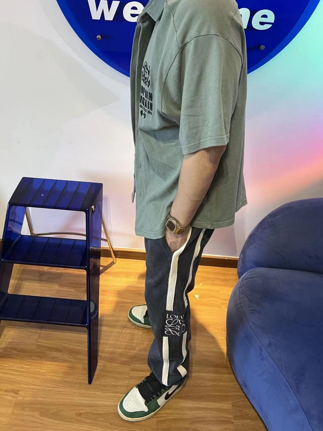 LOEVVE 22FW corduroy side logo letter embroidered sweatpants