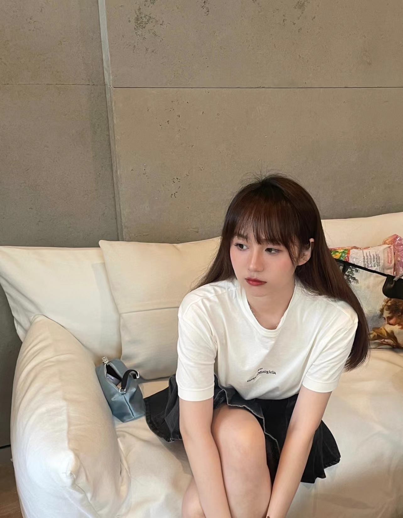 M-rg13la Black & White Upside Down Letter Embroidered Short Sleeves