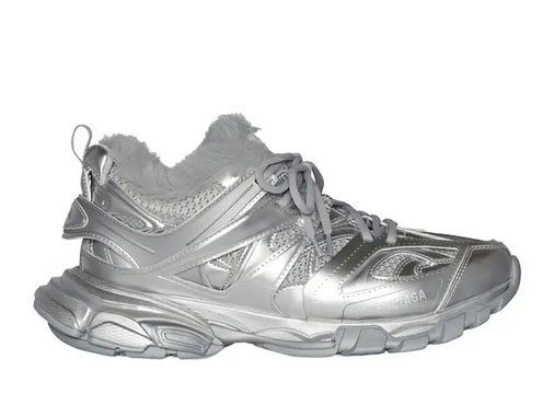 Balenciag* Track Sneakers In Silver with Fake Fur