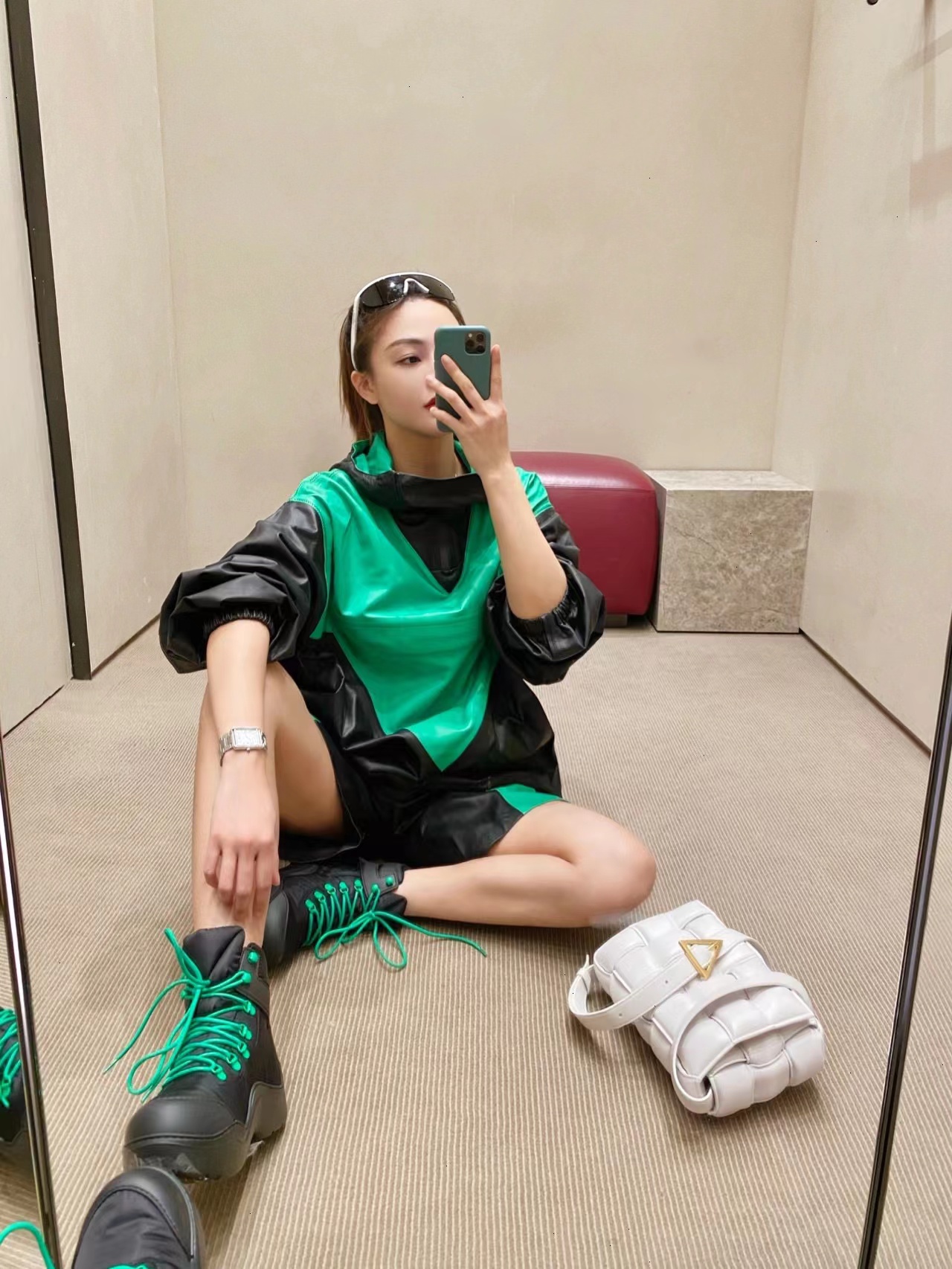 Bottega Veneta BV Parrot Green Tie Shorts