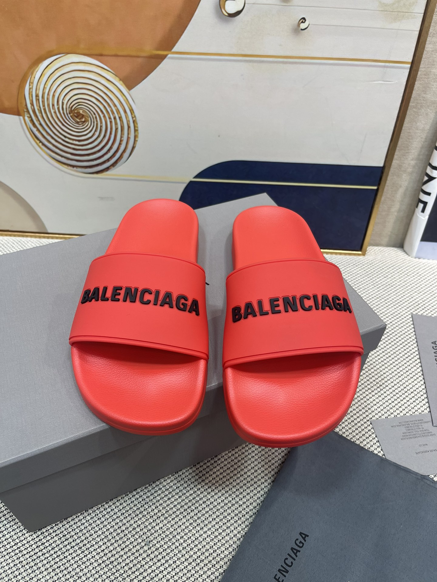 Balenciag* Pool Slide Red White