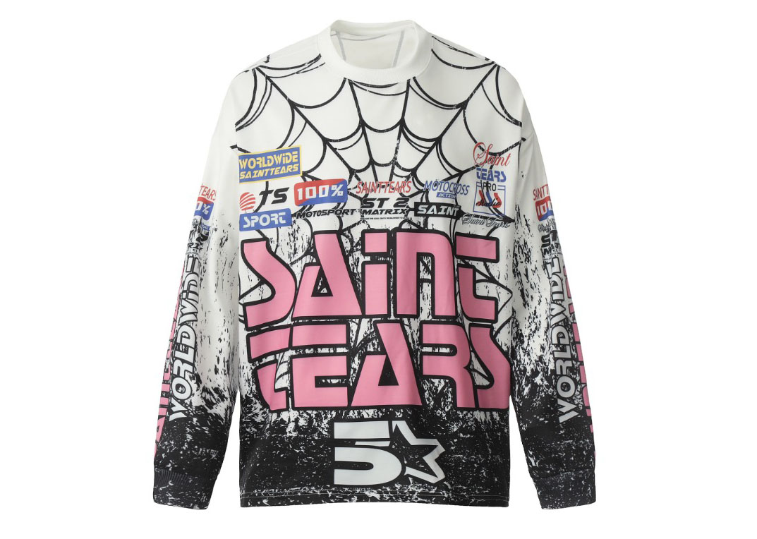 Saint Mich@el Tears Full Print Long Sleeve White Pink T-Shirt