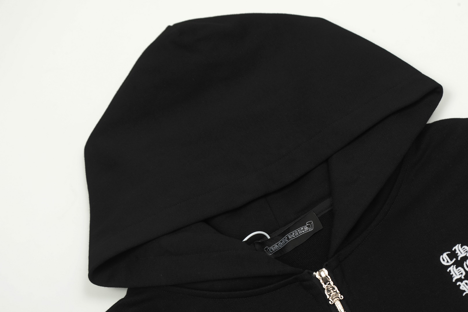 Ch*0me He**ts black embroidered and printed heavy-duty zip-up hoodie