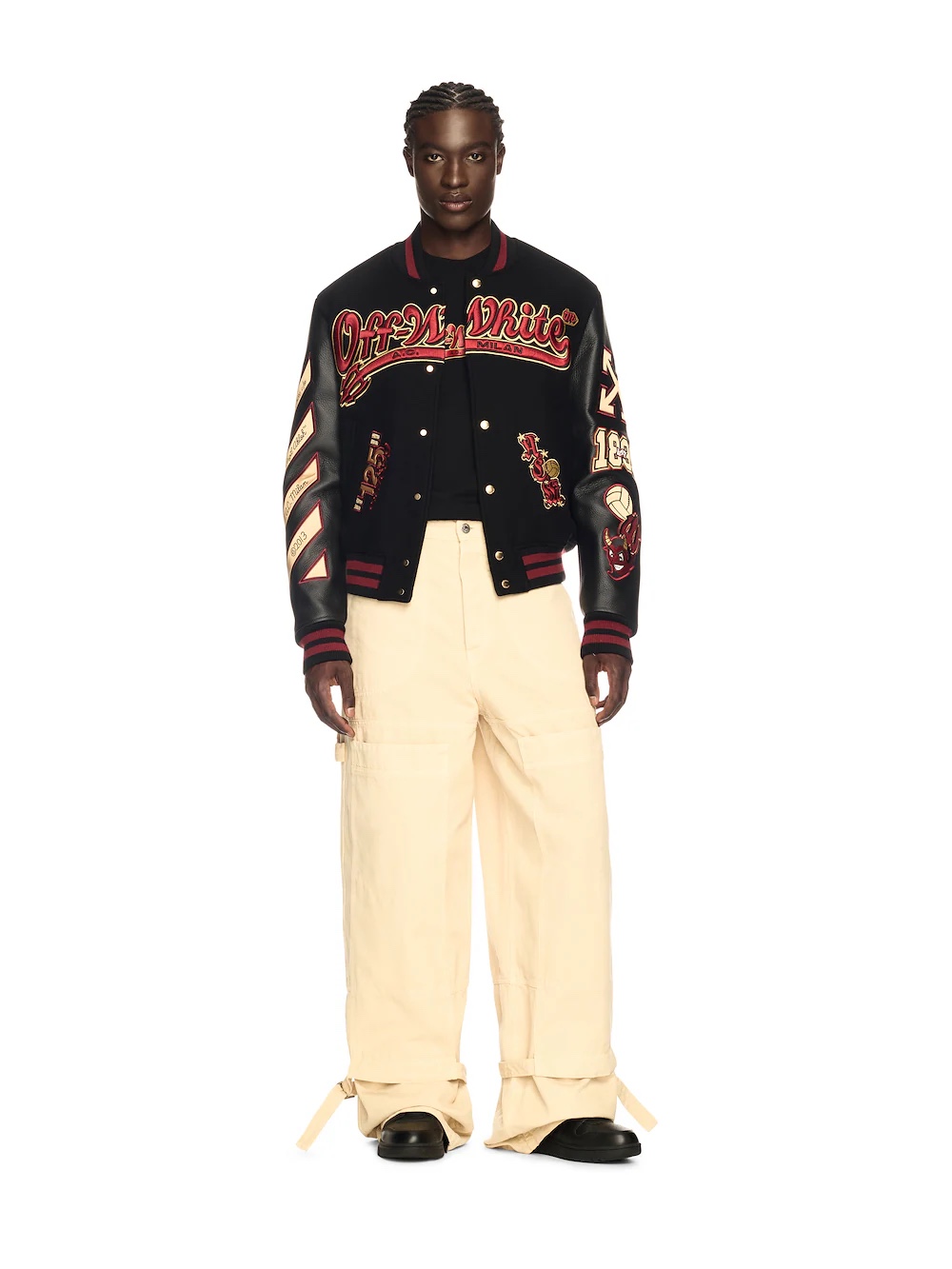 Off-White Embroidered Patchwork Leather Jacket